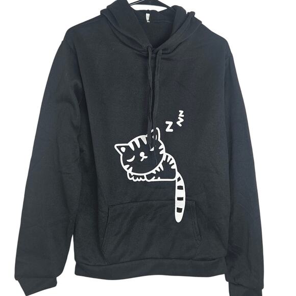 Women Teen Hoodie Sweatshirt W/ Cat Ears Sleeping Cat Printed Pullover Sz Medium - Picture 1 of 9